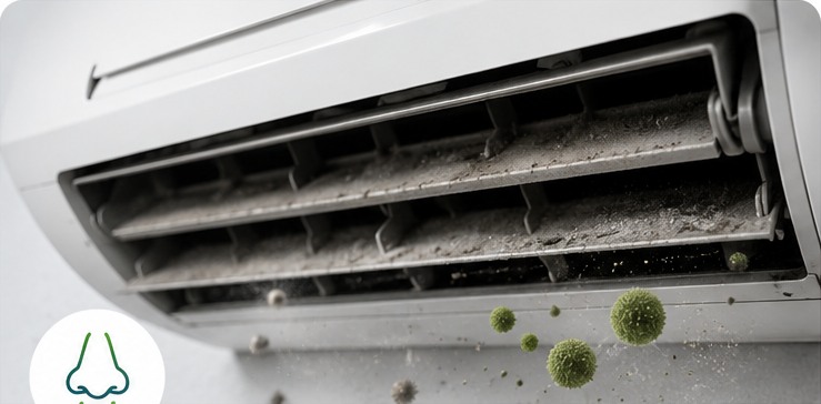 Verschmutzte Klimaanlage als mögliche Ursache muffiger Gerüche